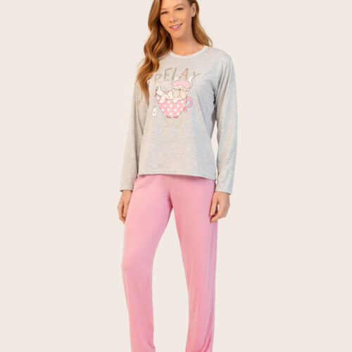 PIJAMA LONGO COM ESTAMPARIA (CORES FORTES)