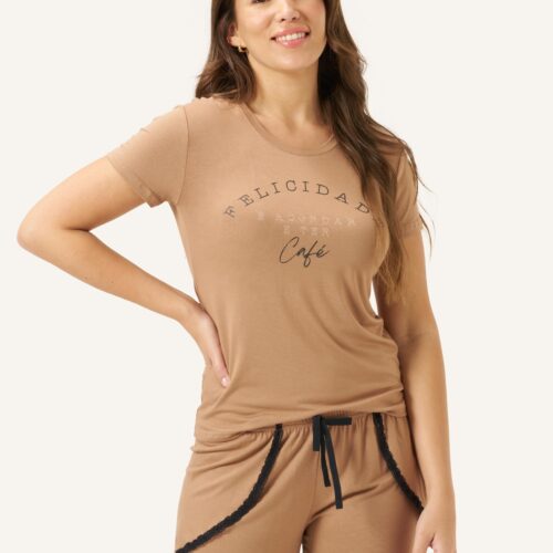Pijama Com Manga Viscolycra E Renda